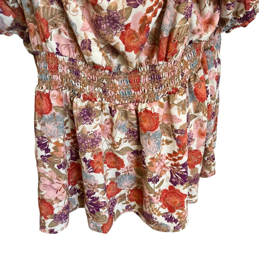 Torrid Top Blouse Georgette Size 3 3X 22/24 Peach Rust Floral Peasant Boho - Picture 8 of 13
